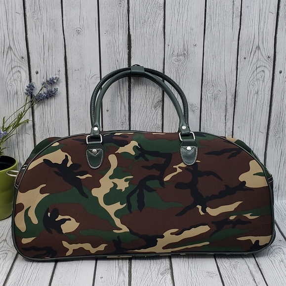 Large Capacity Carry-On Rolling Duffel Bag - Green Camo - Picture 2 of 13
